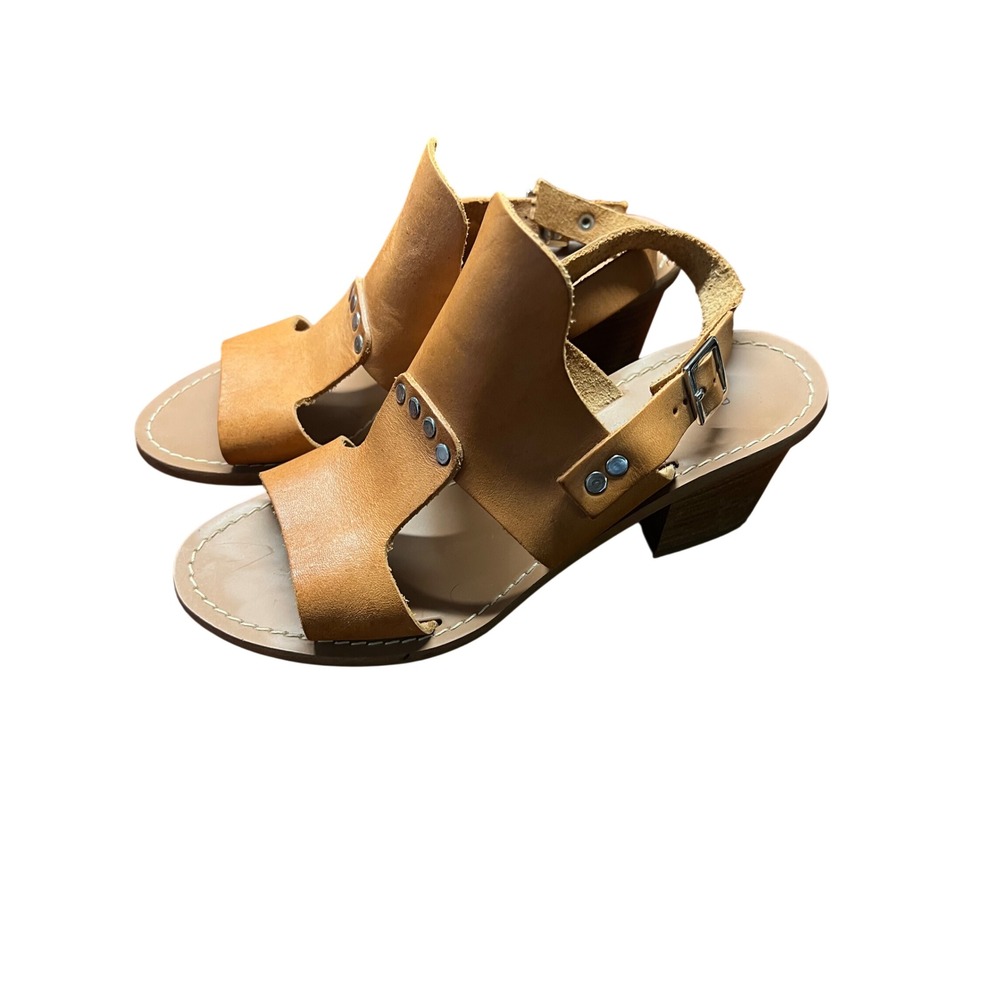 Barbara Barbieri Italy Tan Leather Studded Slingback Block Heel Sandals 7 15621